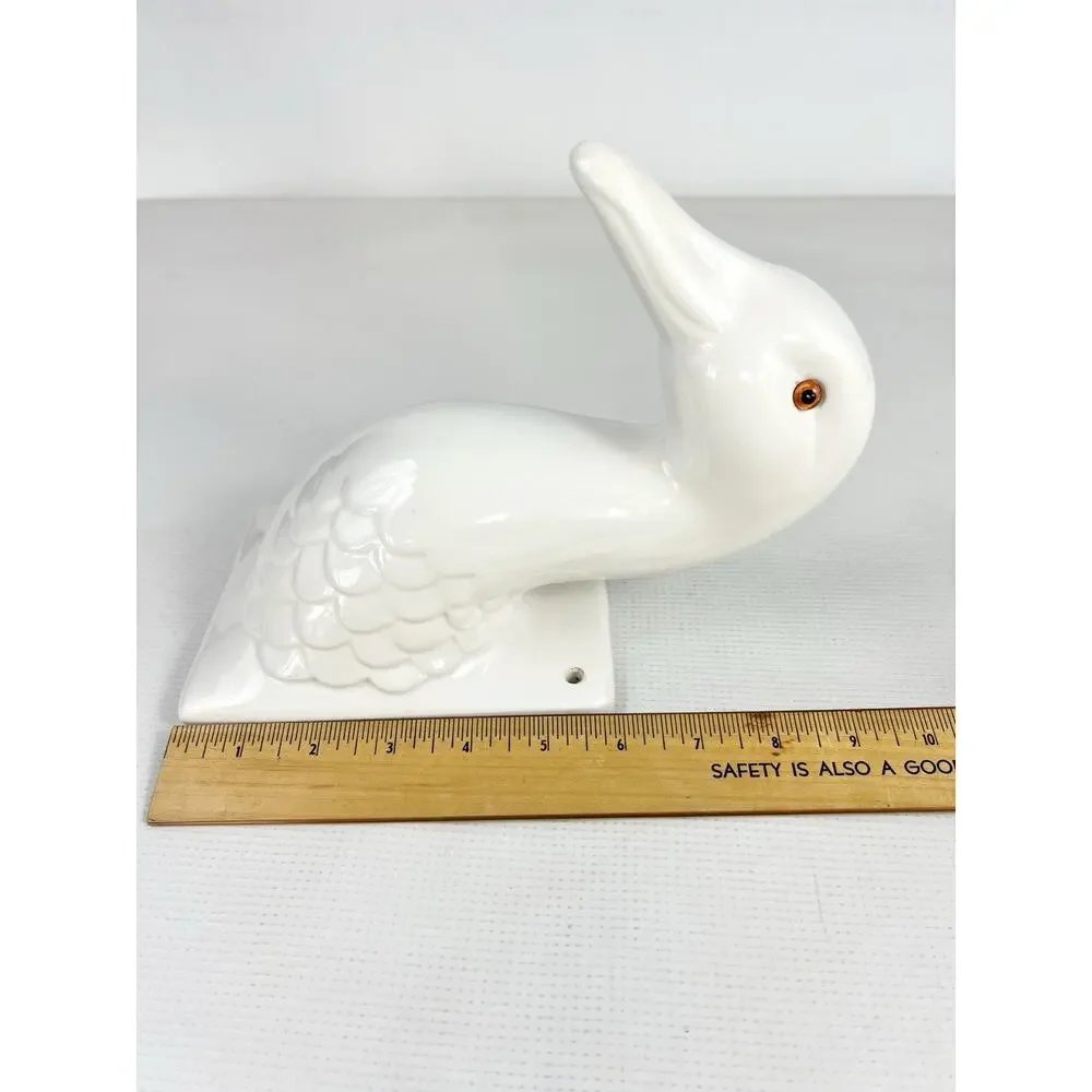 White Ceramic Goose Duck Head Wall Mount Hook Apron Towel Holder Farmhouse READ